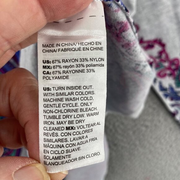 Chicos Sweater Womens 2 US Large Gray Multi Paisley VNeck Pullover Stretch Light - Picture 6 of 11